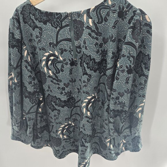 Melloday Green Black Dark Floral Puff Sleeves Long Sleeve Blouse Size 2x - Picture 7 of 11